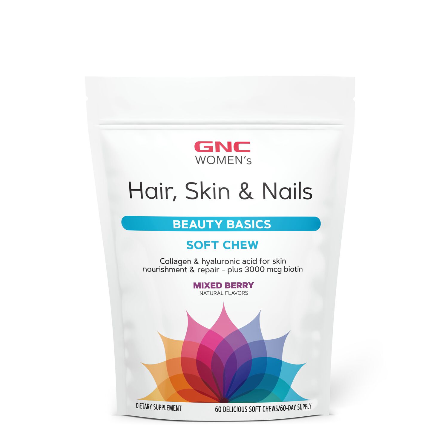GNC Women's Hair Healthy - Skin and Nails Healthy - Mixed Berry Healthy - 60 Soft Chews (60 Servings)